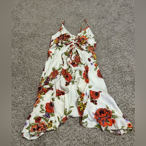 FREE PEOPLE Happy Heart Mini Dress Ivory Orange Floral Women's Size Medium Party - Picture 1 of 9